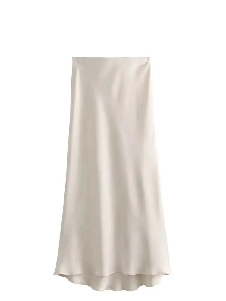 2024 Y2K Casual Women Long Skirt Spring Elastic High Waisted A-Line Casual Female Satin Skirts High Street Lady Skirts