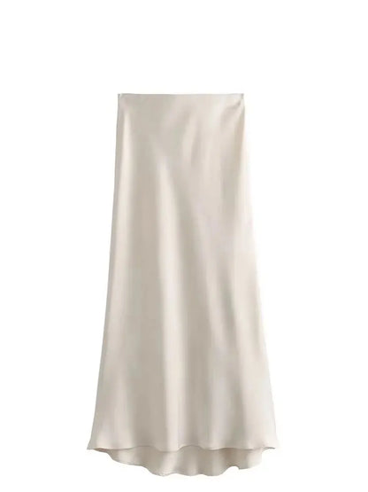 2024 Y2K Casual Women Long Skirt Spring Elastic High Waisted A-Line Casual Female Satin Skirts High Street Lady Skirts