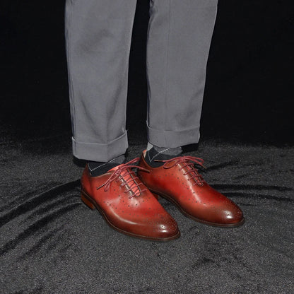 Luxury Genuine Leather Men's Dress Shoes Red/Black Wingtip Oxford Formal Lace-up Brogue Business Man Shoes for Social Wedding