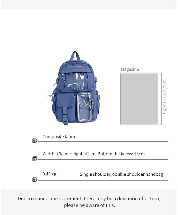 New Cute Nylon Backpack Suitable for Young Girls, Female Students, and Ladies, Multi-Pocket Student Backpack