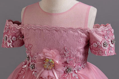 2026 New Summer Flower Girl Graduation Performance Tailcoat Embroidered Party Dress Trailing Tulle3-11 Years Old The Girl Dress