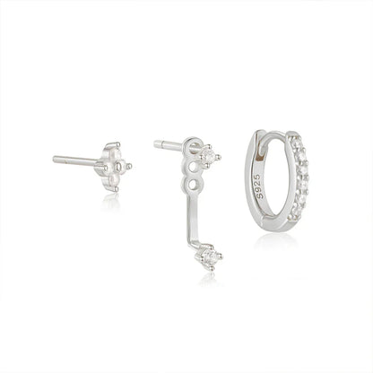 925 Sterling Silver 3PCS Zircon Double Layer Hoop Earrings For Women Minimalism Ins Earrings Fine Jewelry Party Gift