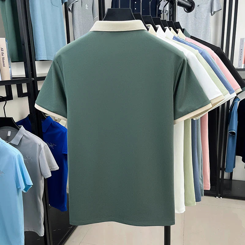 Designer brand silk cotton short sleeve polo shirt summer new Korean casual men's T-shirt fashion embossed soft breathable top