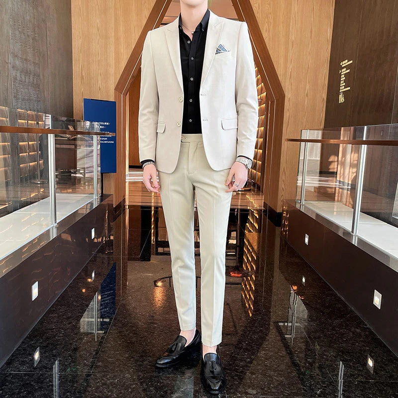 Conjunto de Terno Masculino de Negócios Slim Fit Três Peças 2025 de Alto Padrão Estilo Coreano para Casamento Noivo Festa Terno Colete Calças M-4XL