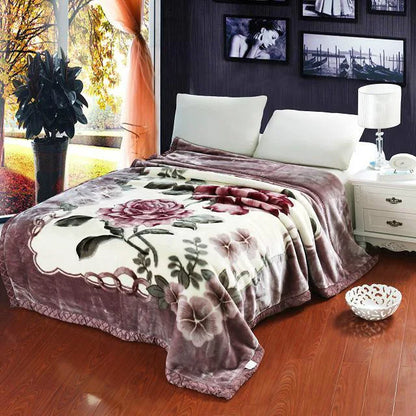 Korean Style Winter Raschel Mink Blankets Soft Warm Fluffy Double Layer Thick Weighted Blanket Winter Bedspread Plaid Blanket