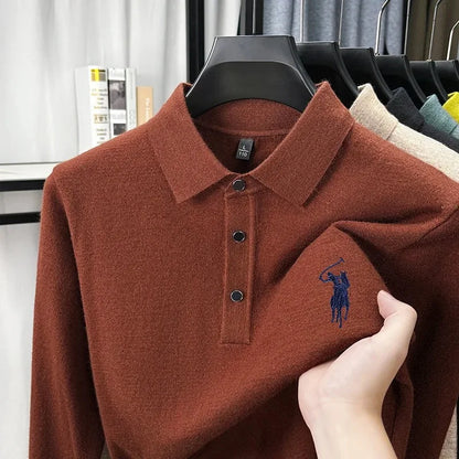 High quality luxury knitted long sleeve T-shirt men's autumn new designer brand Pony embroidery fashion Paul classic polo shirt
