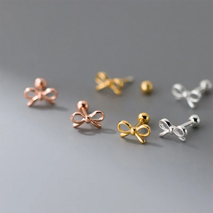 925 Sterling Silver Romantic Bow Screw Bead Piercing Stud Earrings for Women Fashion Simple Cute Girls Party Jewelry Gift