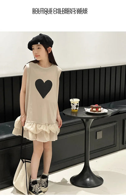 Girl's sleeveless dress new vest dress fluffy little girl princess dress children's summer big child