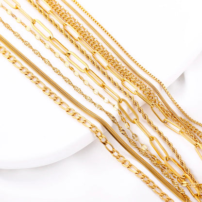 5pc 18K Gold Color PVD Plated Stainless Steel Cuba Cross O Ripple Twisted Chain Necklace Adjustable Chain DIY Necklace Wholesale