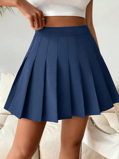 Ladies' navy blue pleated elegant skirt, short skirt, blue dress, cute summer clothing, summer skirt, style 463