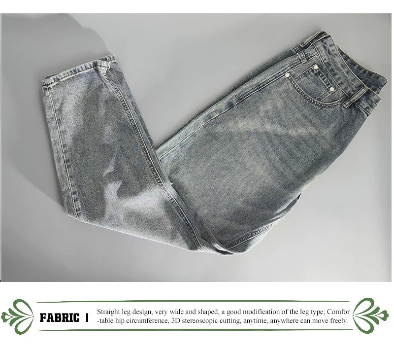 Summer Spring New Cotton Vintage Casual Jeans for Men Clothing Washed Soft Loose Straight Man Pants Baggy Jeans KK1056