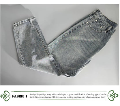 Summer Spring New Cotton Vintage Casual Jeans for Men Clothing Washed Soft Loose Straight Man Pants Baggy Jeans KK1056