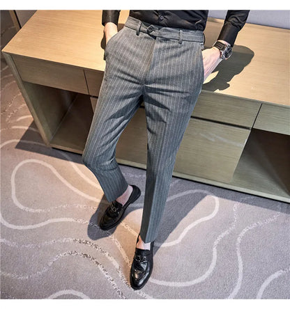 Men's Slim Fit Pinstripe Dress Pants, Stretch Comfort and Thickened Fabric for Business Casual Office Wear