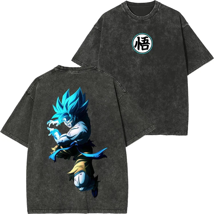 Retro Washed T-shirt Wukong Demon Man Buou Pure Cotton Cartoon Men's and Women's Animation Short-sleeved Clothing