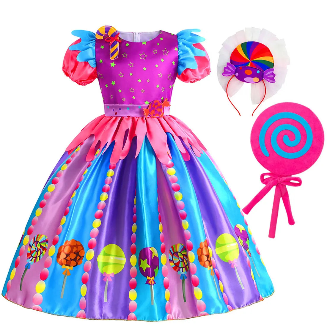 Sweet Lollipop Candy Girl Dress Rainbow Tutu Children's Birthday Carnival Party Costume Kids' Fancy Wedding Clothes