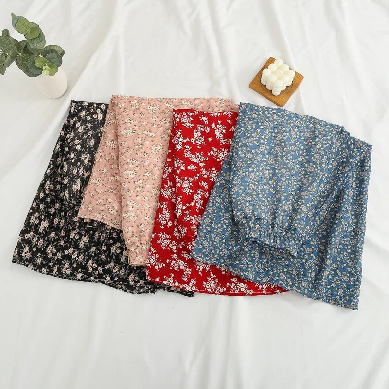 Women's Summer Skirts Vintage Floral Printed Chiffon Skirts High-waisted Elastic Waist Relaxed Mid-length Skirts Beach Skirts