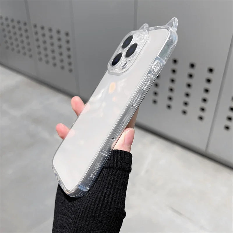 Cute Cat 3D Ears Transparent Phone Case For iPhone 17 Pro Max Air 16 15 13 11 12 14 Plus Soft Clear TPU Back Cover Shell