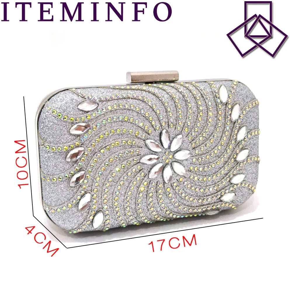 The Latest Italian Design Rotary Rhine-Diamond Floral Thick Heel Platform Women's Comfortable Shoes Bag and Shoe Set