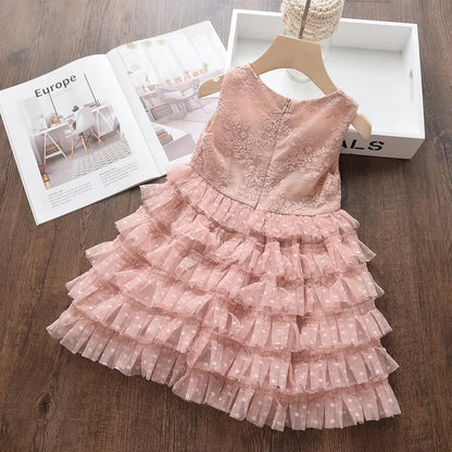 3-8Y Elegant Kid Girl Dress Tulle Layered Dress Sleeveless Princess Costume Wedding Party Costume Baby Girl Clothes Child A1123