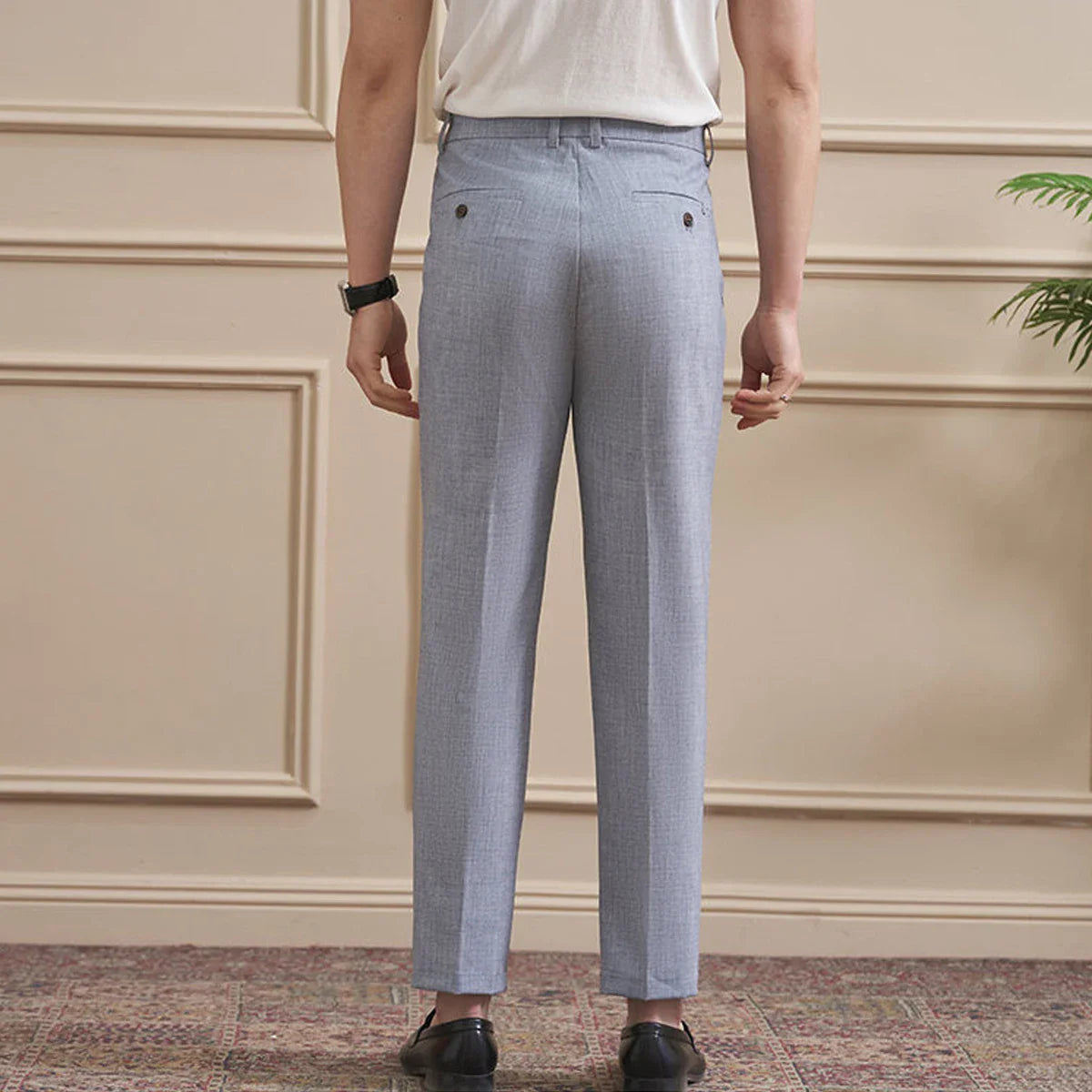Men's High-Quality Woven Suit Trousers Slim Fit Formal Trousers, Classic Solid Color Trousers