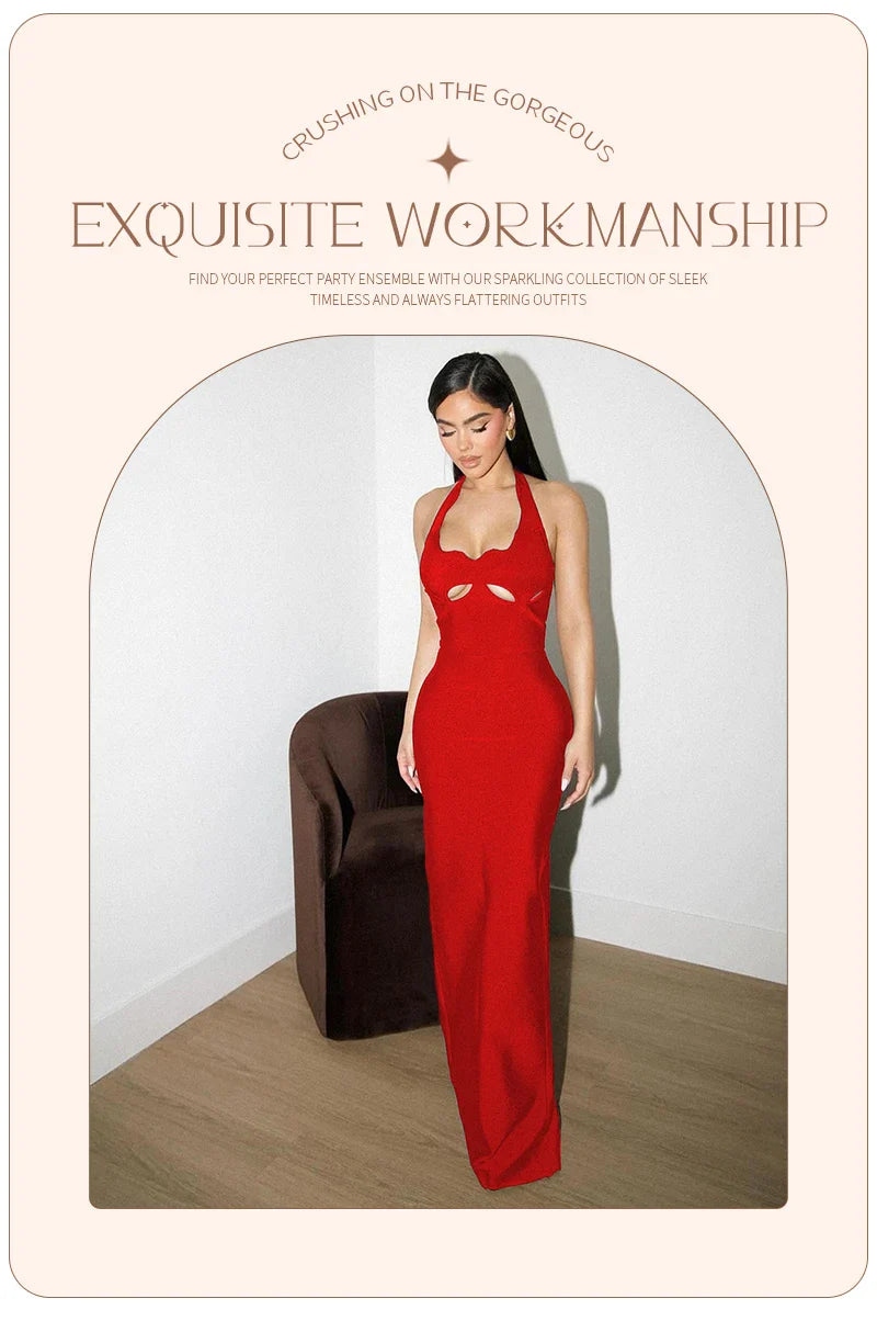Black Halter Elegant Dress For Women 2025 New Summer Evening Party Celebrity Bodycon Long Dress Red Brown Prom Vestido