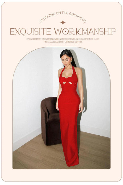 Black Halter Elegant Dress For Women 2025 New Summer Evening Party Celebrity Bodycon Long Dress Red Brown Prom Vestido