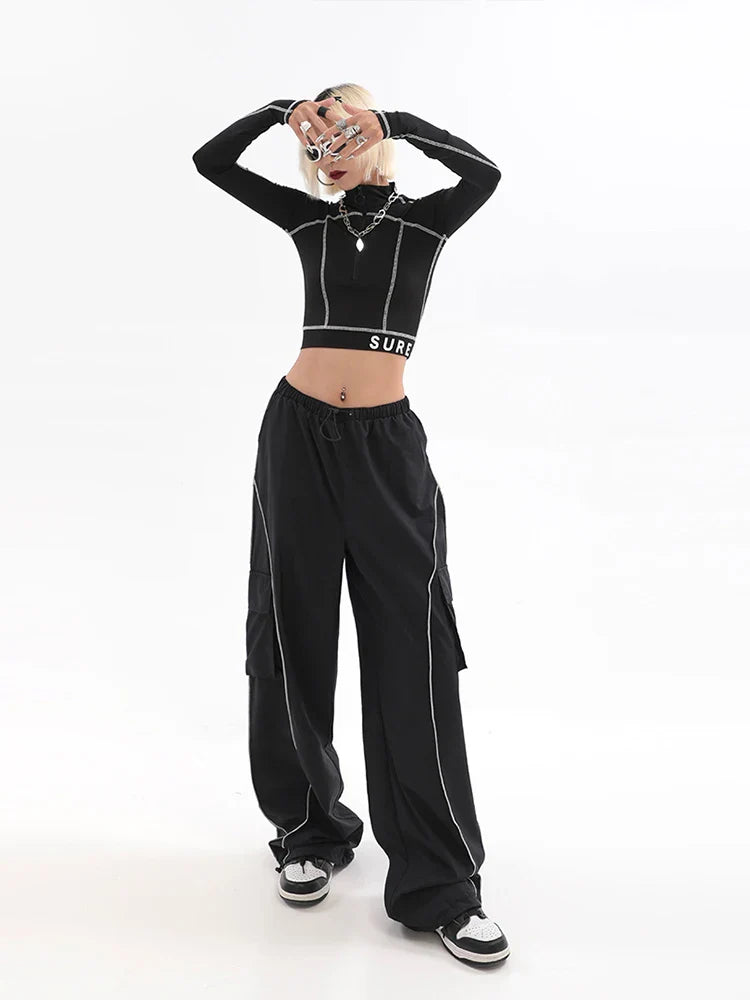2023 Drawstring Baggy Y2K Cargo Pants Women Low Waist Mopping Sweatpant Trousers Vintage Street Pockets Wide Leg Joggers Pant