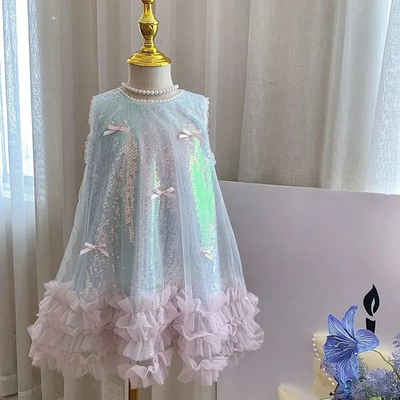 2-7 Years Girls Tulle Fairy Princess Dress Summer Sleeveless Butterfly Star Sequined Children Puffy Skirt Birthday Party Gift