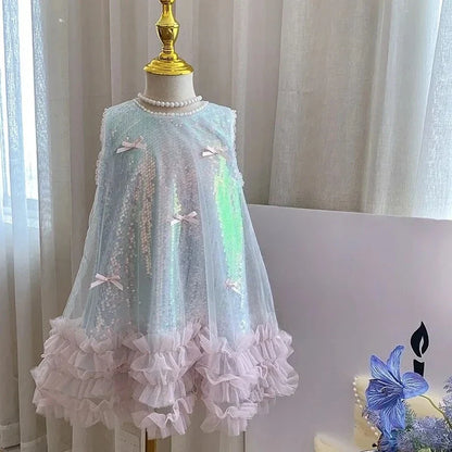 2-7 Years Girls Tulle Fairy Princess Dress Summer Sleeveless Butterfly Star Sequined Children Puffy Skirt Birthday Party Gift