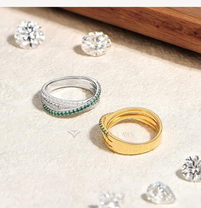 Stacking Crossed Wedding Rings 925 Sterling Silver Lab Zambian Emerald White Zircon Women's Ring for Party Fine Jewelry