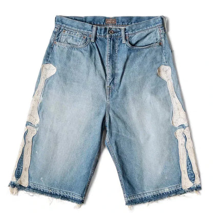 Y2k Vintage Harajuku Denim Shorts Women Washed Letter Embroidery Tassels American Retro Jeans Man Baggy Hip Hop Jorts