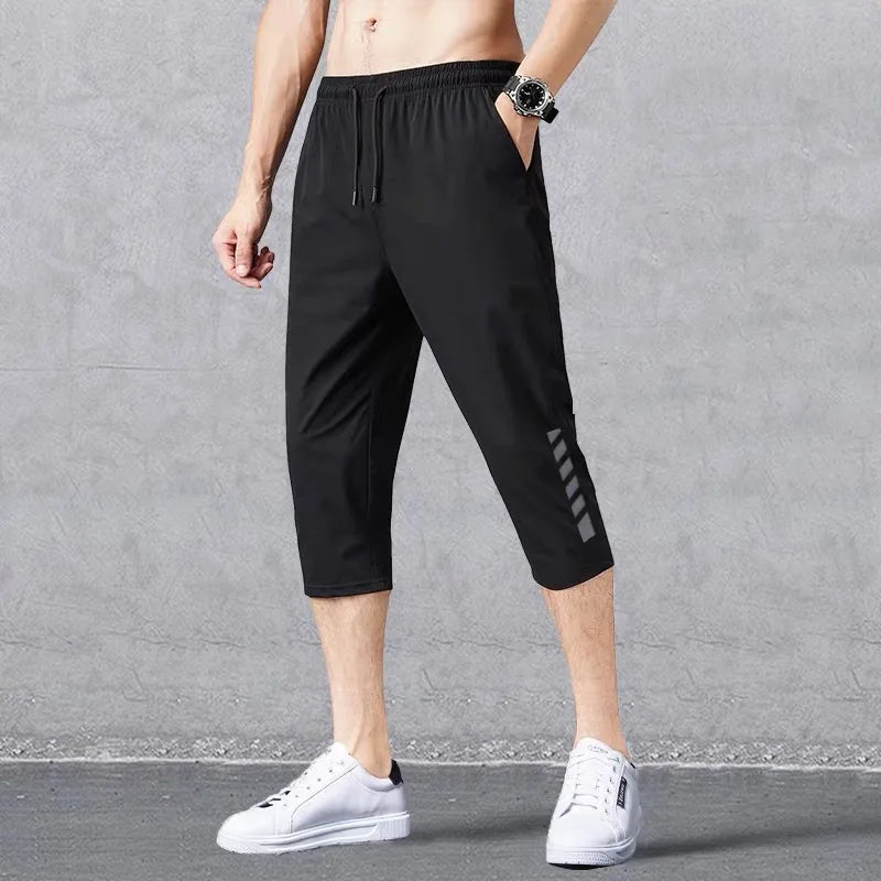 2024 Summer Men's Shorts Breathable Stretched Nylon Ice Silk 3/4 Short Capris Pants Sports Breeches Plus Size Casual Shorts Male