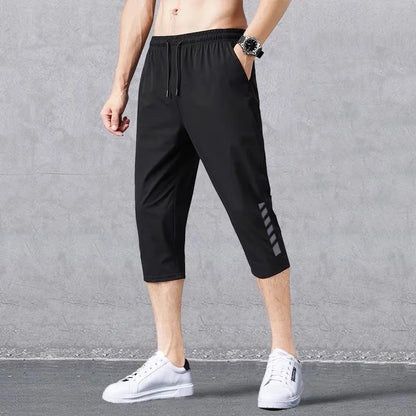 2024 Summer Men's Shorts Breathable Stretched Nylon Ice Silk 3/4 Short Capris Pants Sports Breeches Plus Size Casual Shorts Male