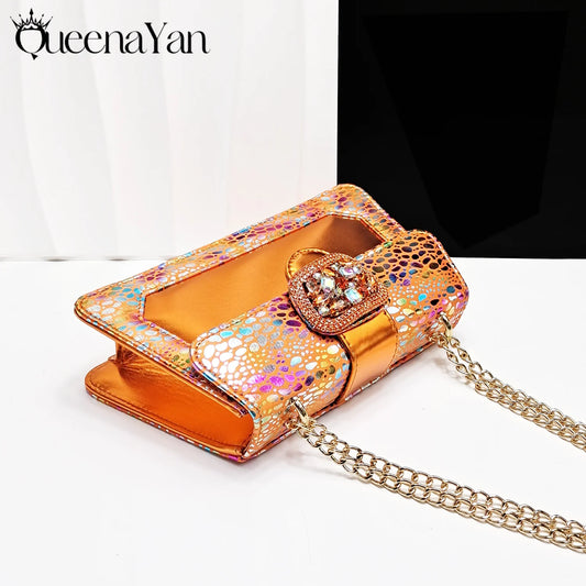 Fashion Newest Arrival Orange Color Square Toe Women Sandals Shoes Matching Bag Set for Ladies Wedding Party Pump