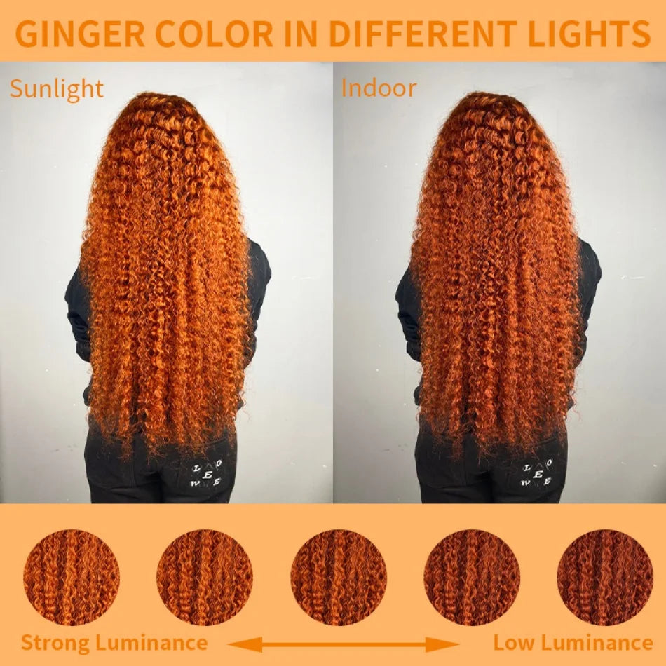 30Inch Orange Ginger Water Wave Lace Front Wigs 13x4 13x6 #350 Colored Wigs Brazilian Human Hair Deep Wave Curly Wigs 260Density