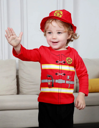 Boys Pilot Costumes Baby Firefighter Clothing Infant Police Cosplay Party Outfits Set Long Pants with Hat Halloween Costume