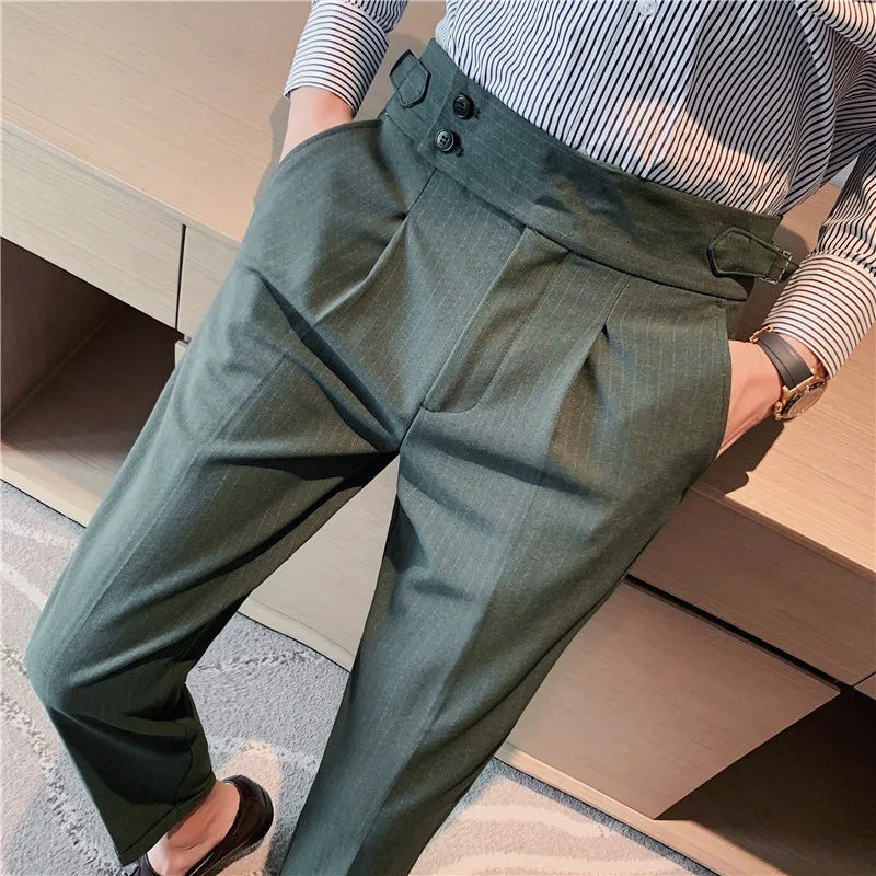 Men British Style Suits Pants New Male Solid High Waist Trousers High Quality Men Formal Slim Fit Business Casual Suit Pants
