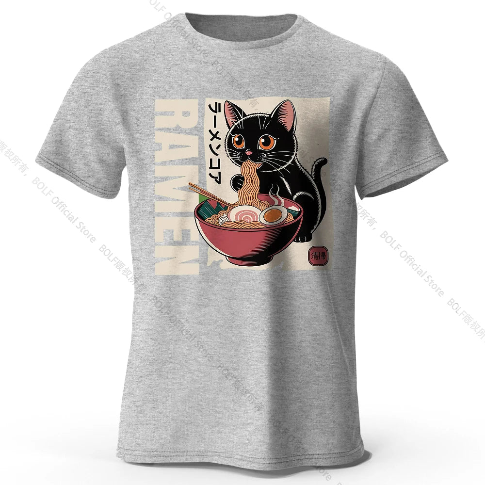 Men's Ramen Printed T-Shirt 100% Cotton Oversized Japanese Graphic Tees for Women Summer Tops Noodle Streetwear