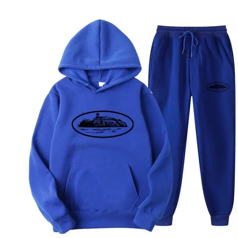 Loose Unisex Fleece-lined Printed Sweatshirt Hoodie Set Devil Prisoner Pattern New Female Casual Comfortable T