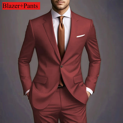 Elegant Men's Suits 2 Piece Set Fashion Korean Casual Slim Fit Social Groom Wedding Tuxedo