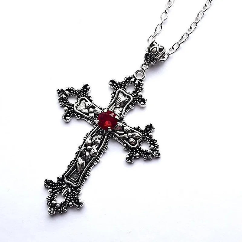 Gothic Big Zircon Cross Necklace Unisex Y2K Irregular Goth Large Cross Pendant Necklaces  for Men Women Couple Necklace Jewelry