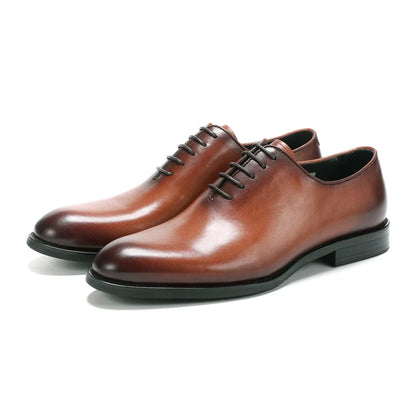 Classic Handmade Mens Dress Shoes Genuine Leather Whole Cut Round Toe Oxford Shoes Business Wedding Formal Suit Shoes Man