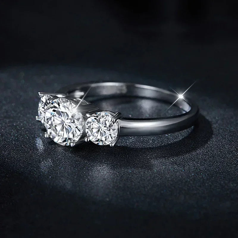 4CT Moissanite Engagement Ring for Women 3-stone S925 Sterling Silver with Gold Plated Wedding Band Promise Diamond Rings