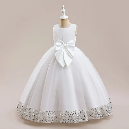 Teen Girls Luxury Big Bow Evening Gown Wedding Bridesmaid Party Dress For Girl Kids Sequin Princess Birthday Dresses Summer Wear