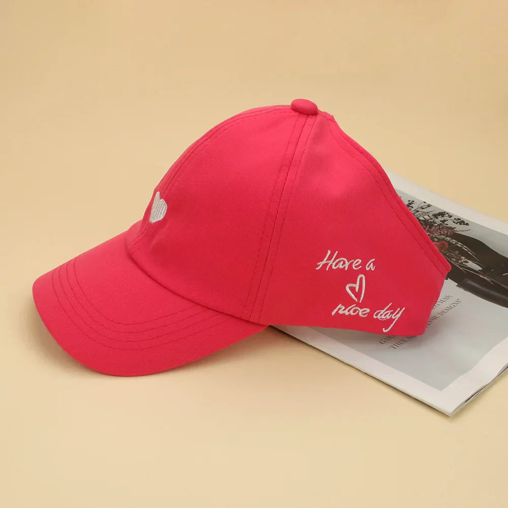 Kids Baseball Caps for Boys Girls Sun Hat Love Heart Hollow High Ponytail Caps Children Adjustable Baseball Caps for 4-12 Years