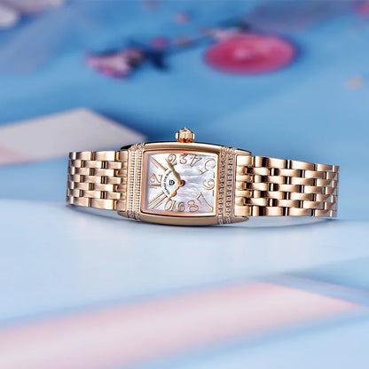 New 22mm Square Women's Quartz Watch Stainless Steel Sapphire Glass 50m Waterproof Women's Quartz Watch
