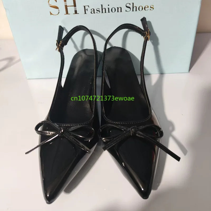 Bow Pointed Toe High Heels Sandals Women Brand Designer Shoes Fashion Slides Sexy Slingback Shoes Elegant Mules Sandals Female