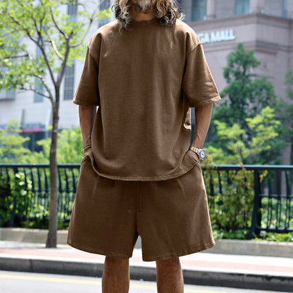 2024 Summer New Men's Set Japanese Style Plus Size Casual Loose Sports Suit Short Sleeve T-shirt Shorts Two-piece Men's Clothing