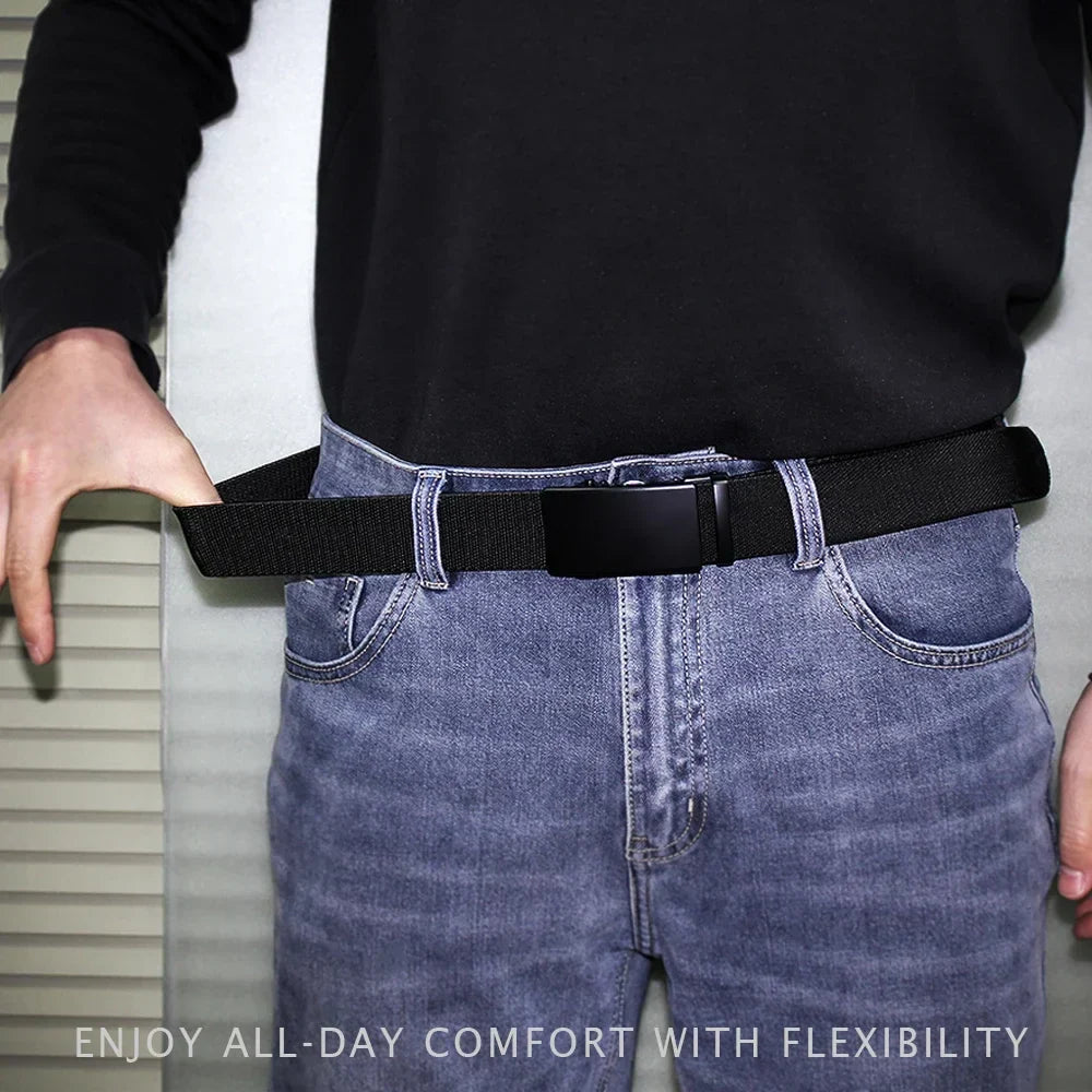 Men Belt Elastic Metal Automatic Buckle Army Outdoor Hunting Tactical Jeans Pants Belt Nylon Breathable Belts 150 Big Size Belts