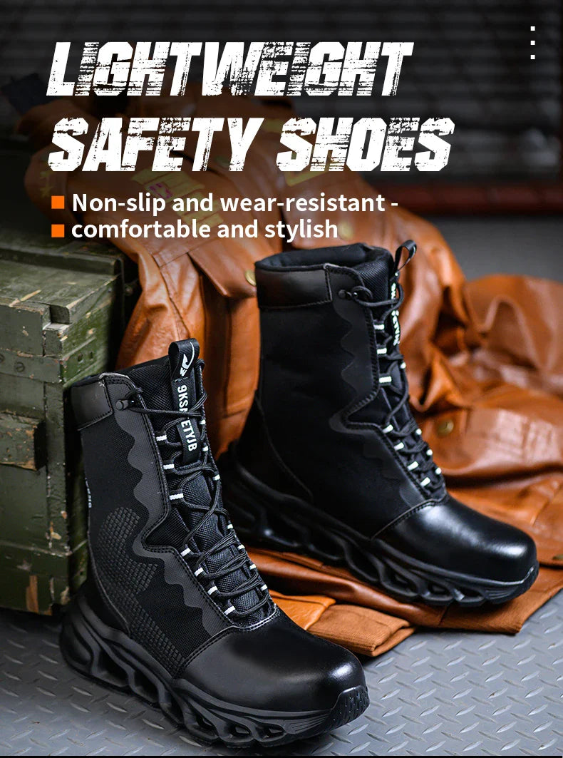 Indestructible Work Boots Men Steel Toe Shoes  High-Top Boots Anti Puncture Non Slip Work Shoes Wear-resisting Safety Shoes